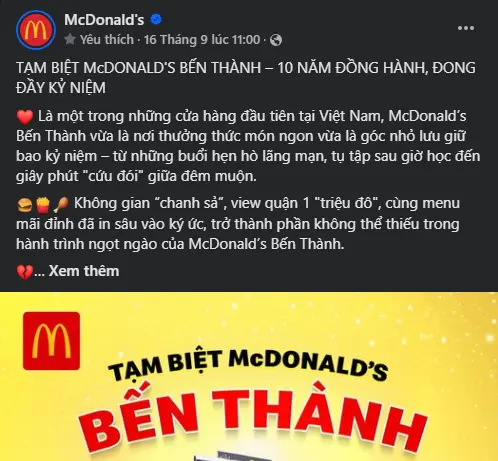 Thông báo trên trang fanpage của McDonald's